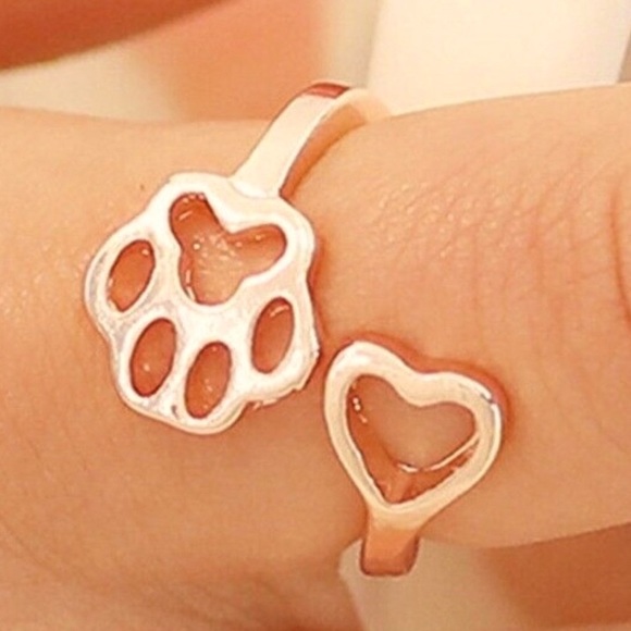 Jewelry - Rose Gold Plated Paw Love Adjustable Ring